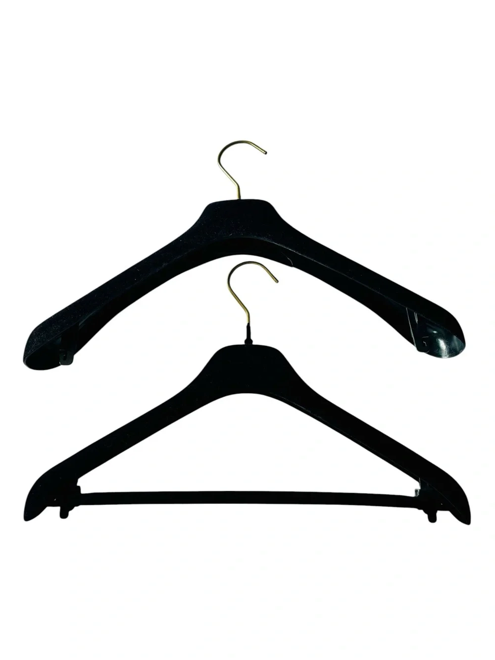 2 Chanel Black Velvet Logo Clothes Hangers Gold Hook Boutique Display Set CC